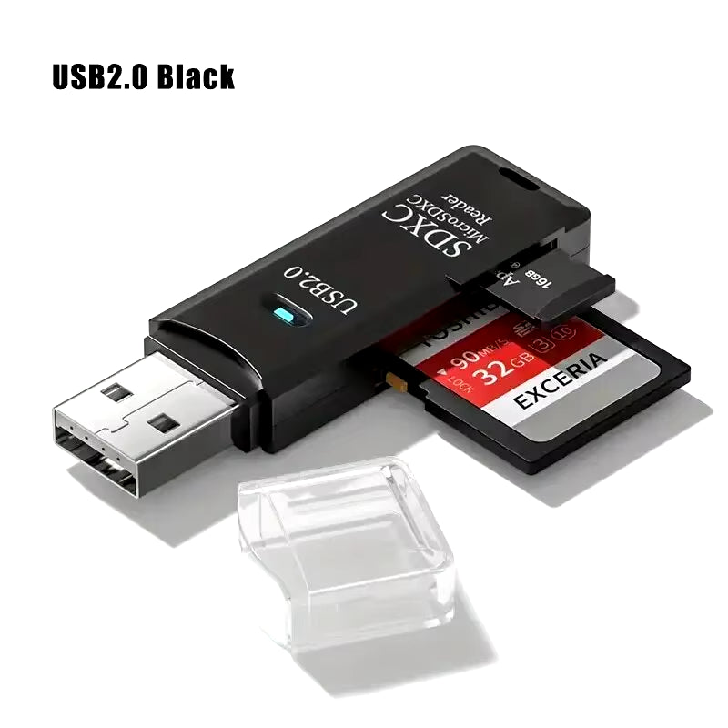 Robust 2-In-1 USB 3.0 2.0 Micro SD Card Reader High Speed Data Transmission up to 5Gbps Compatibility Multiple for PC Camera